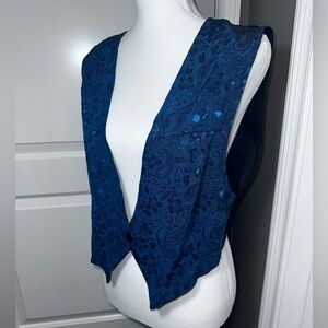 Vintage Blue Paisley Waistcoat Vest Size 9 Victorian Dandy Dark Academia